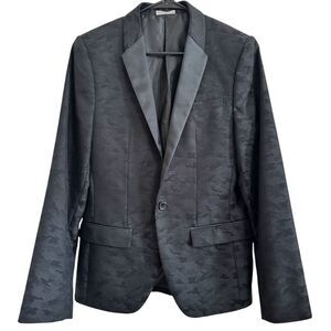 MEN'S ORIGINAL USE‎ BLACK CAMO TUXEDO JACKET BLAZER WITH SATIN COLLAR SMALL